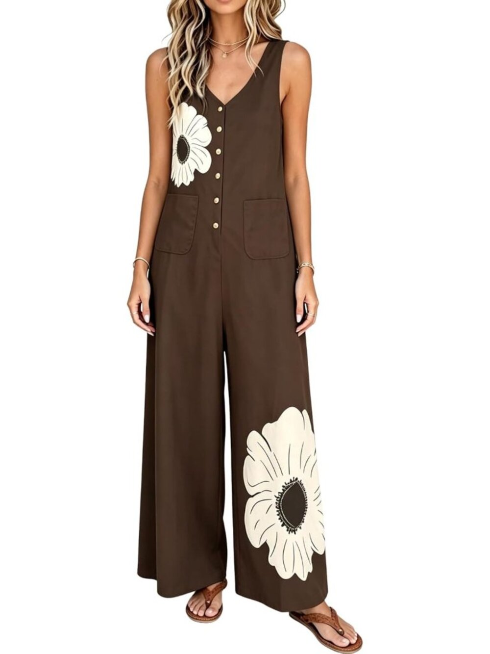 Floral Boho Wide Leg Jumpsuit for Women | Casual Overalls with Pockets